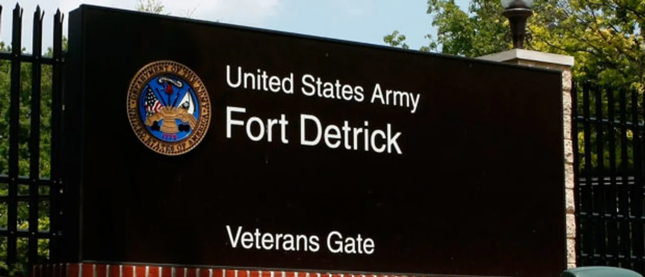 FREDERICK, MD - AUGUST 01: A sign at the Veterans Gate at Fort Detrick Army Medical Research Institute of Infectious Diseases is shown August 1, 2008 in Frederick, Maryland. Earlier this week Fort Detrick employee Bruce Ivins, a former researcher at the Army Medical Research Institute of Infectious Diseases, committed suicide after learning investigators were going to charge him with the 2001 anthrax attack. (Photo by Mark Wilson/Getty Images)