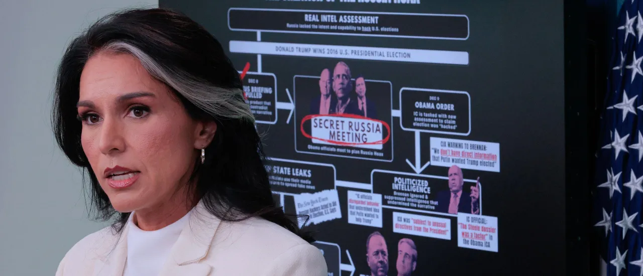 WASHINGTON, DC - JULY 23: White House Director of National Intelligence Tulsi Gabbard talks to reporters in the Brady Press Briefing Room at the White House on July 23, 2025 in Washington, DC. Gabbard released a 2017 report from the House Permanent Committee on Intelligence that she says undermines the conclusion of intelligence agencies during the Obama administration that Russia favored the election of Donald J. Trump in 2016. (Photo by Chip Somodevilla/Getty Images)