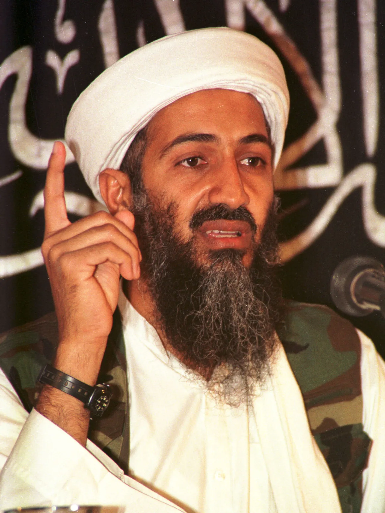 Terrorist leader Osama bin Laden addresses a news conference May 26, 1998 in Afghanistan. (Photo by Getty Images)