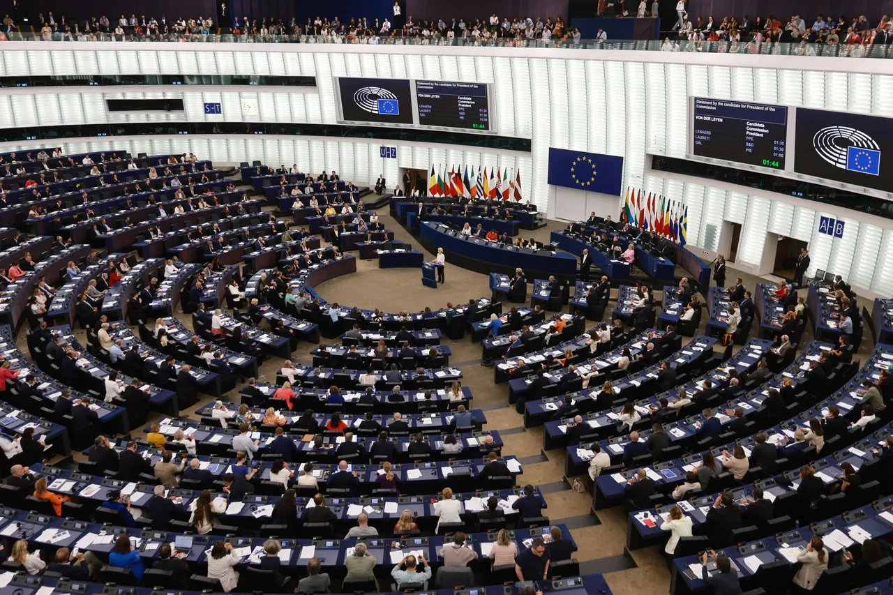 STRASBOURG, FRANCE - JULY 18: Ursula von der Leyen, head of the European Commission, participates in the debate after her speech during the plenary session of the European Parliament on July 18, 2024 in Strasbourg, France. (Photo by Johannes Simon/Getty Images)