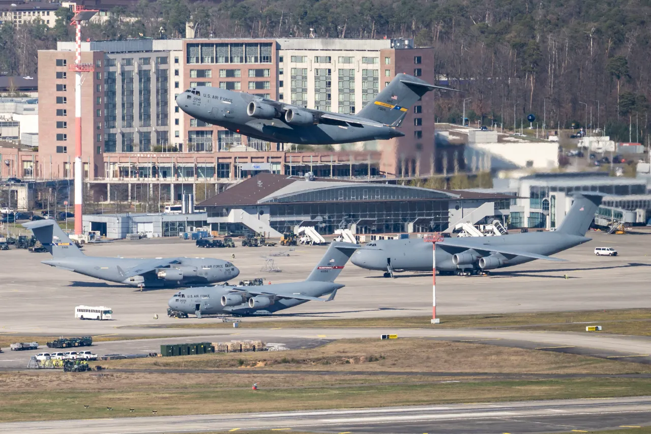 A Boeing C-17A globemaster III cargo plane of the U.S. Air Force takes off from Ramstein Air Base on April 02, 2026 in Ramstein-Miesenbach, Germany. (Photo by Thomas Lohnes/Getty Images)