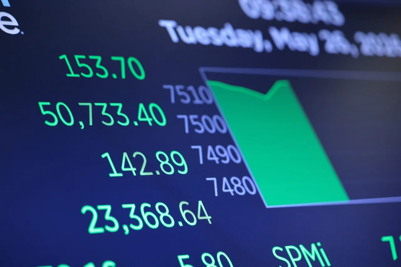 NEW YORK, NEW YORK - MAY 26: Stock market numbers are displayed on the floor of the New York Stock Exchange during morning trading on May 26, 2026 in New York City. (Photo by Michael M. Santiago/Getty Images)