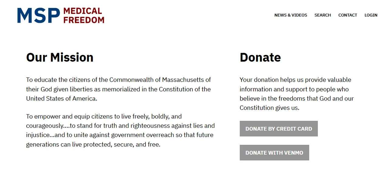 An archived webpage shows the now-defunct "MSP Medical Freedom" website created for Massachusetts police officers resisting the state's 2021 COVID-19 vaccine mandates. (Screenshot/MSP Medical Freedom/Wayback Machine)