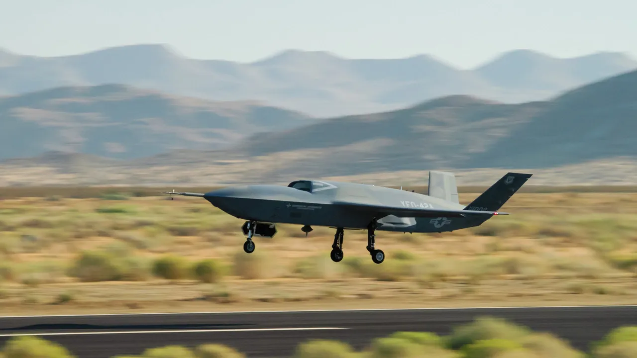 A YFQ-42A Collaborative Combat Aircraft takes off during flight testing at a California test location. The aircraft was developed in partnership with General Atomics as part of the Air Force’s effort to accelerate delivery of affordable, semi-autonomous aircraft. (Courtesy photo provided by the U.S. Air Force / Daily Caller News Foundation)