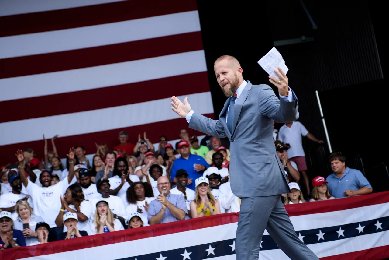 Trump 2020 campaign manager Brad Parscale arrives to speak before US President Donald Trump during a Make America Great Again rally at Aaron Bessant Amphitheater May 8, 2019, in Panama City Beach, Florida. (Photo by BRENDAN SMIALOWSKI/AFP via Getty Images)
