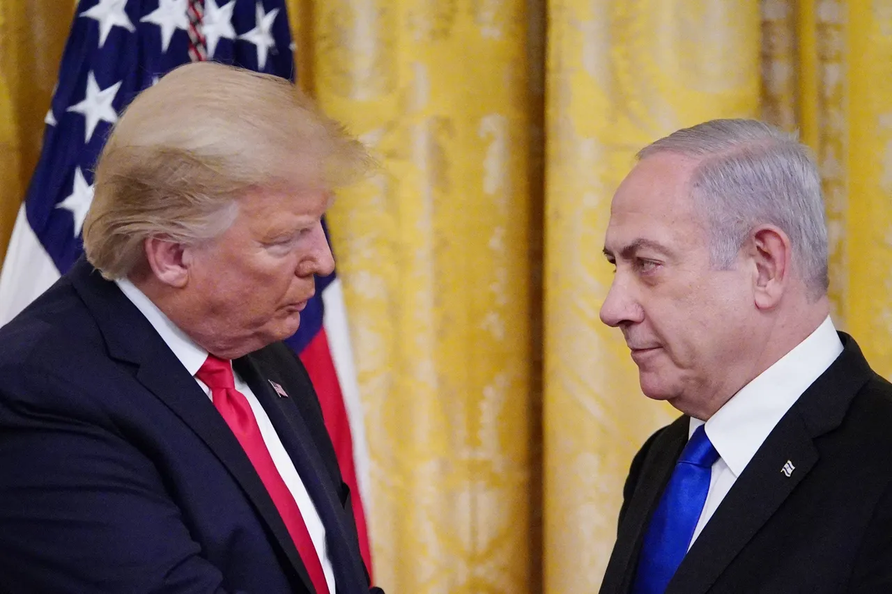 TOPSHOT - US President Donald Trump and Israel's Prime Minister Benjamin Netanyahu take part in an announcement of Trump's Middle East peace plan in the East Room of the White House in Washington, DC on January 28, 2020. Trump declared that Israel was taking a "big step towards peace" as he unveiled a plan aimed at solving the Israeli-Palestinian conflict. "Today, Israel takes a big step towards peace," Trump said, standing alongside Netanyahu as he revealed details of the plan already emphatically rejected by the Palestinians. (Photo by MANDEL NGAN / AFP via Getty Images)