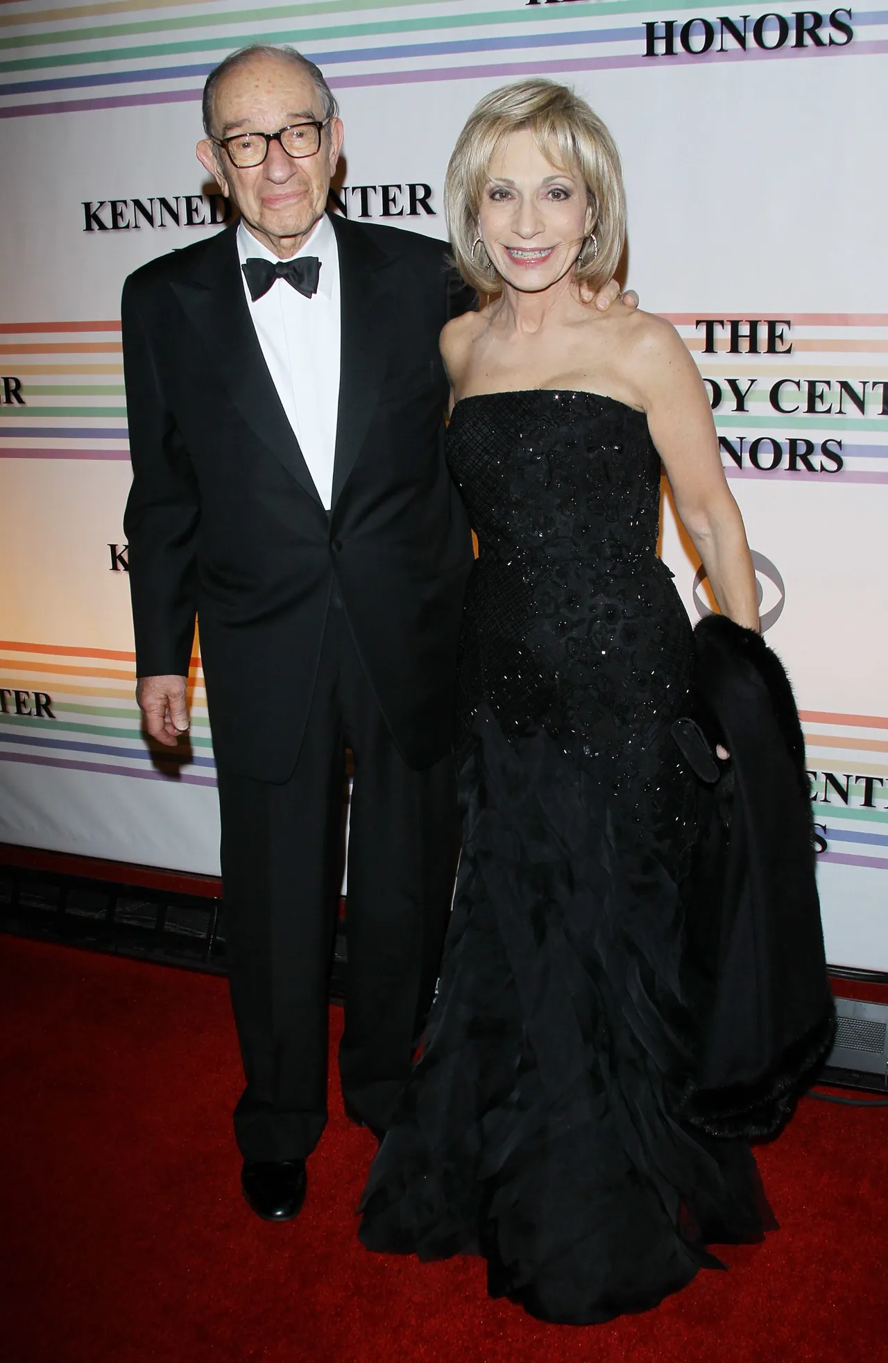 WASHINGTON, DC - DECEMBER 04: Alan Greenspan and TV Personality Andrea Mitchell (R) arrive at the 34th Kennedy Center Honors held at the Kennedy Center Hall of States on December 4, 2011 in Washington, DC. (Photo by Michael Tran/Getty Images)