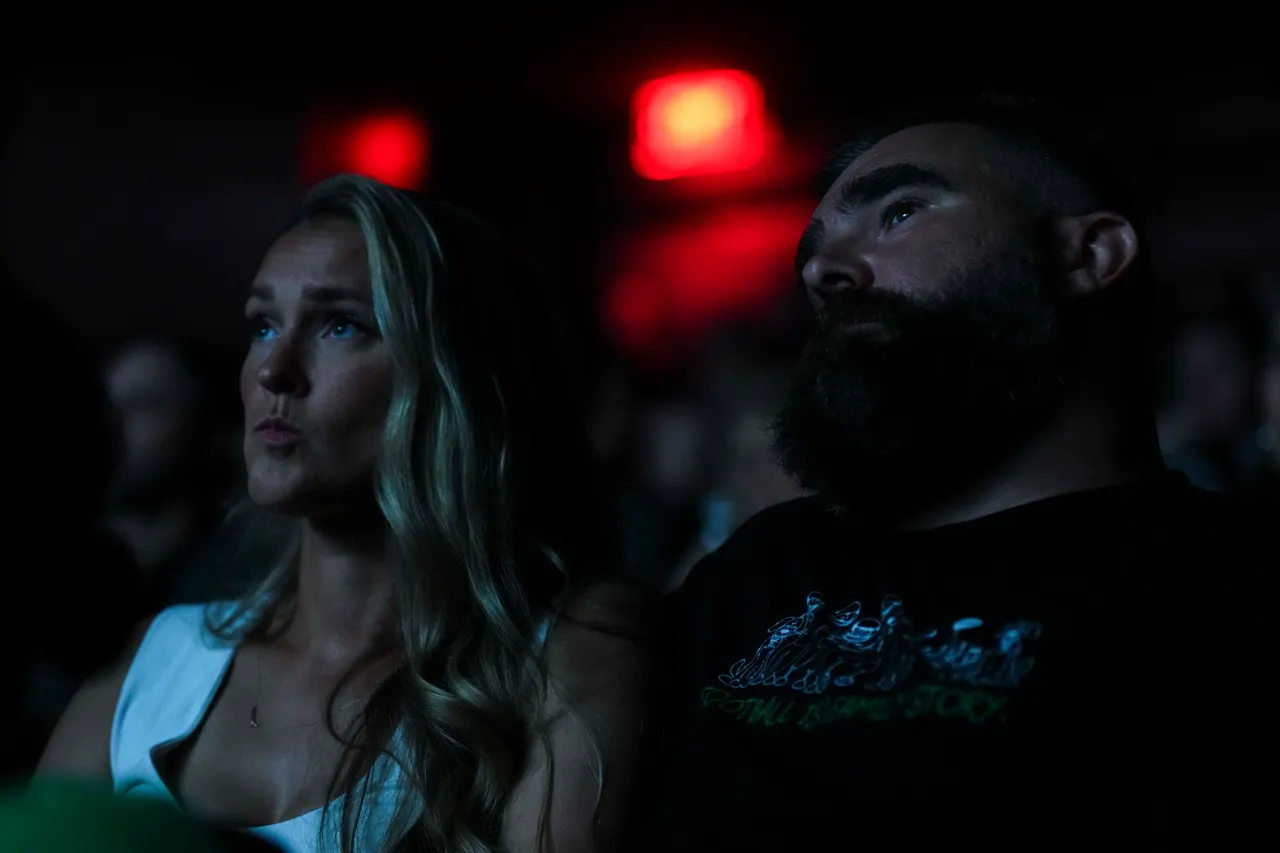  Kylie Kelce and Jason Kelce look on during the Kelce documentary premiere at Suzanne Roberts Theater on September 8, 2023 in Philadelphia, Pennsylvania. (Photo by Cooper Neill/Getty Images)