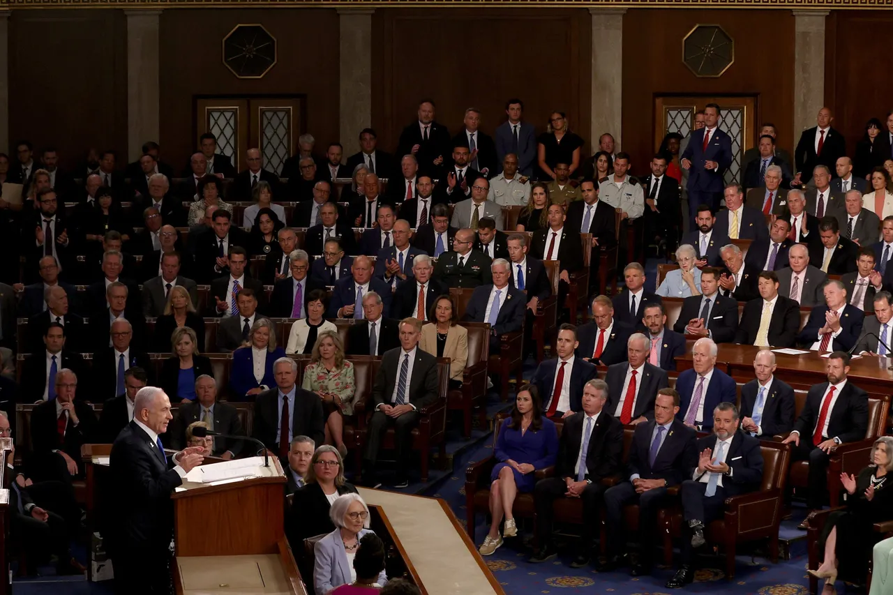 WASHINGTON, DC - JULY 24: Israeli Prime Minister Benjamin Netanyahu addresses a joint meeting of Congress in the chamber of the House of Representatives at the U.S. Capitol on July 24, 2024 in Washington, DC. Netanyahu’s visit occurs as the Israel-Hamas war reaches nearly ten months. A handful of Senate and House Democrats boycotted the remarks over Israel’s treatment of Palestine. (Photo by Justin Sullivan/Getty Images)