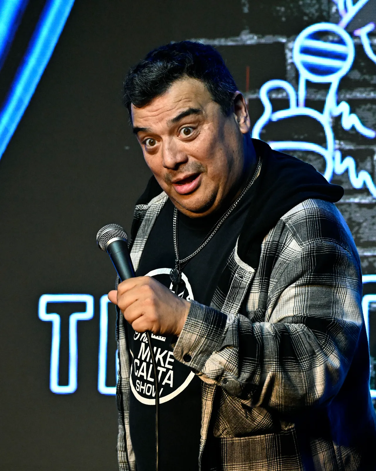 PASADENA, CALIFORNIA - APRIL 26: (EXCLUSIVE COVERAGE) Comedian Carlos Mencia performs at The Ice House Comedy Club on April 26, 2025 in Pasadena, California. (Photo by Michael S. Schwartz/Getty Images for ABA)