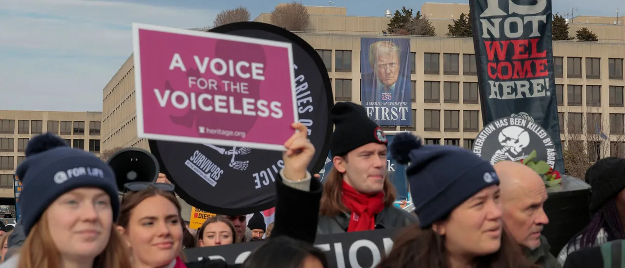 People attend the annual March for Life rally in Washington, DC