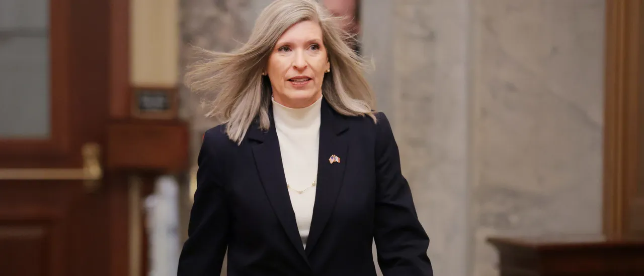 WASHINGTON, DC - JANUARY 27: U.S. Sen. Joni Ernst (R-IA) arrives at the U.S. Capitol on January 27, 2026 in Washington, DC. The Senate is discussing DHS funding as tensions remain high in Minneapolis after the shooting death of Alex Pretti by federal agents. (Photo by Anna Moneymaker/Getty Images)