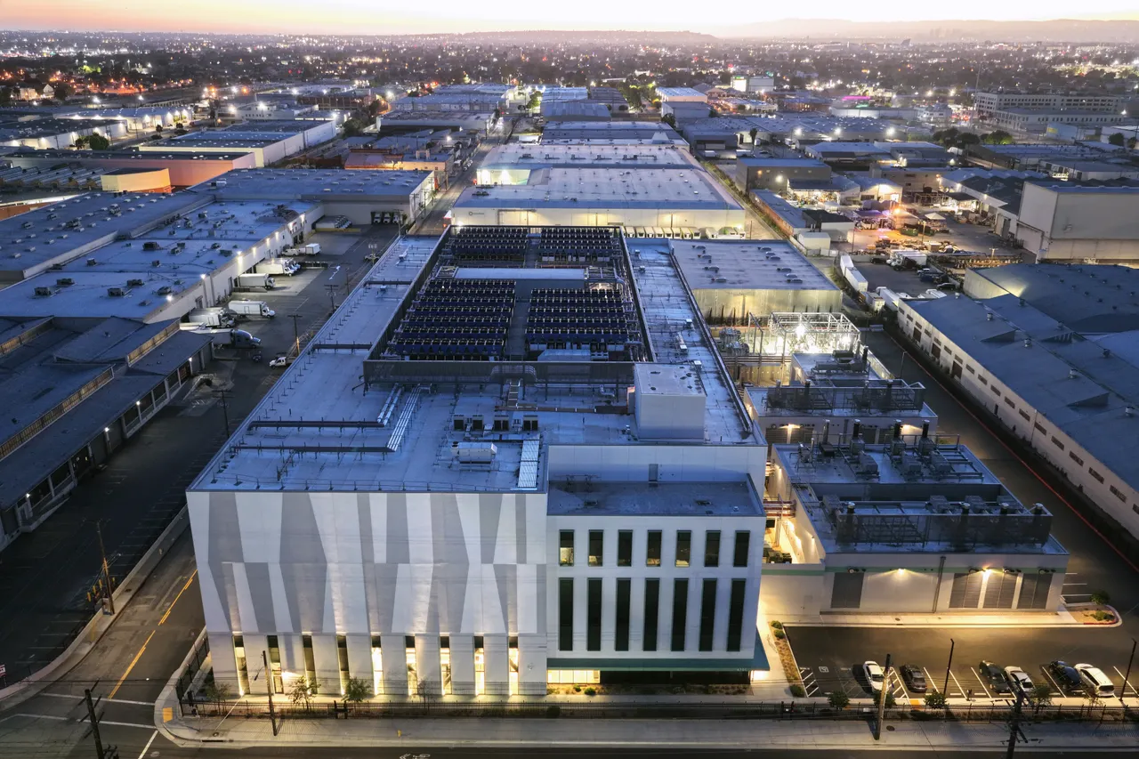 An aerial view of a 33 megawatt data center (C) with closed-loop cooling system on April 14, 2026 in Vernon, California. A surge in demand for artificial intelligence (AI) infrastructure is fueling a boom in data centers across the country and around the globe. (Photo by Mario Tama/Getty Images)