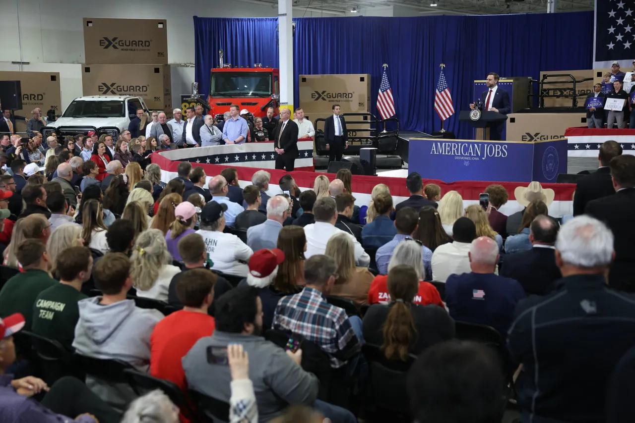 U.S. Vice President JD Vance speaks during a visit to the Ex-Guard Industries manufacturing facility on May 05, 2026 in Des Moines, Iowa. Ex-Guard manufactures grille and bumper guards for semi-trucks, pickup trucks and vans. (Photo by Scott Olson/Getty Images)