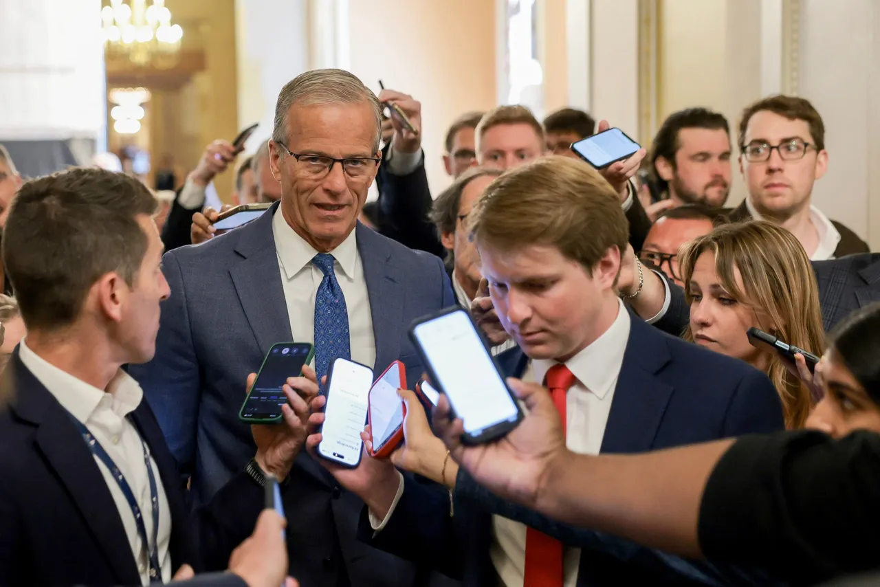 WASHINGTON, DC - JUNE 01: Senate Majority Leader John Thune (R-SD) heads to the Senate Chamber at the beginning of the work week at the U.S. Capitol on June 01, 2026 in Washington, DC. (Photo by Anna Moneymaker/Getty Images)