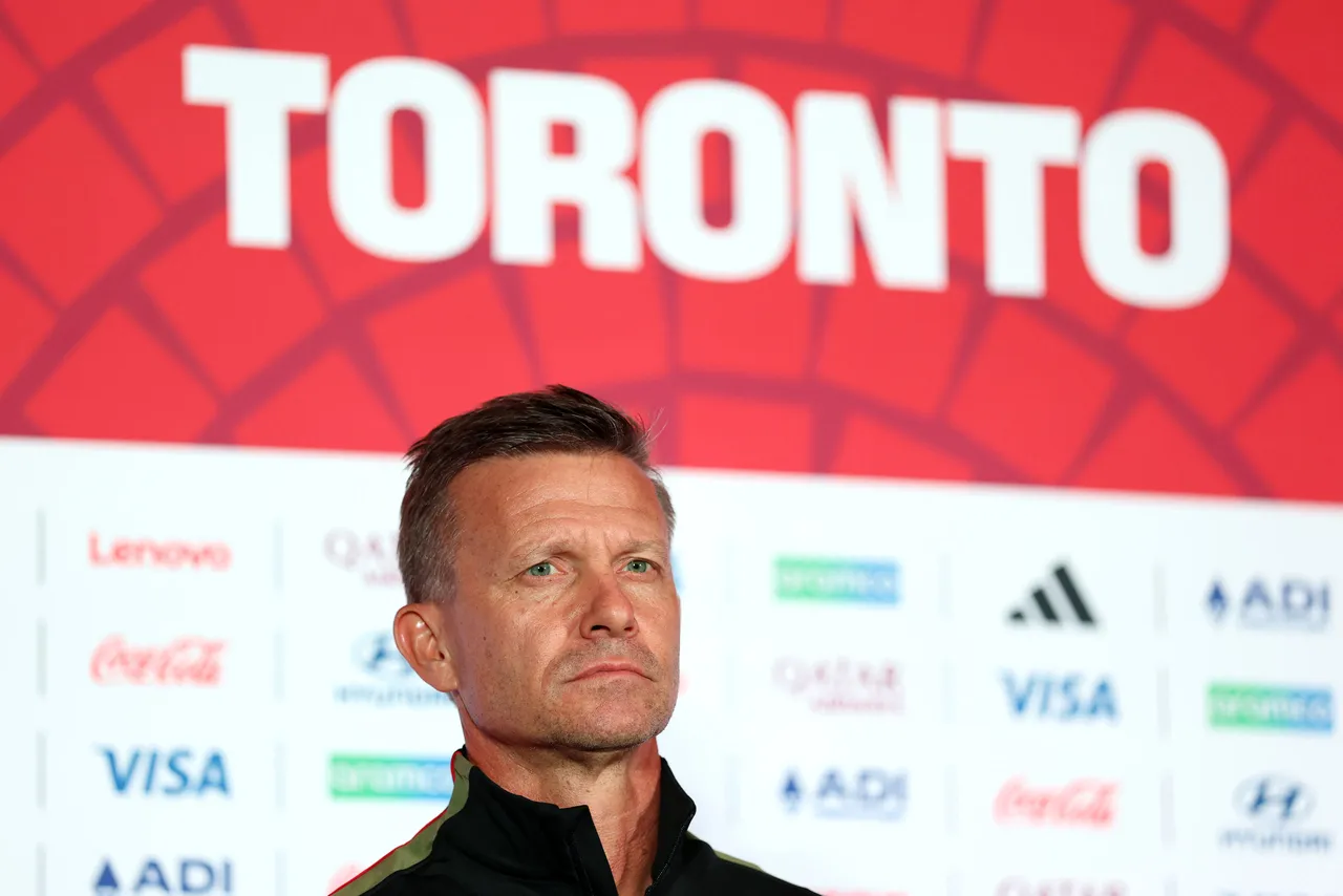 TORONTO, ONTARIO - JUNE 11: Jesse Marsch, Head Coach of Canada, attends the press conference of Canada one day ahead of the FIFA World Cup 2026 Group B match between Canada and Bosnia and Herzegovina at Toronto Stadium on June 11, 2026 in Toronto, Ontario. (Photo by Charlotte Wilson/Getty Images)