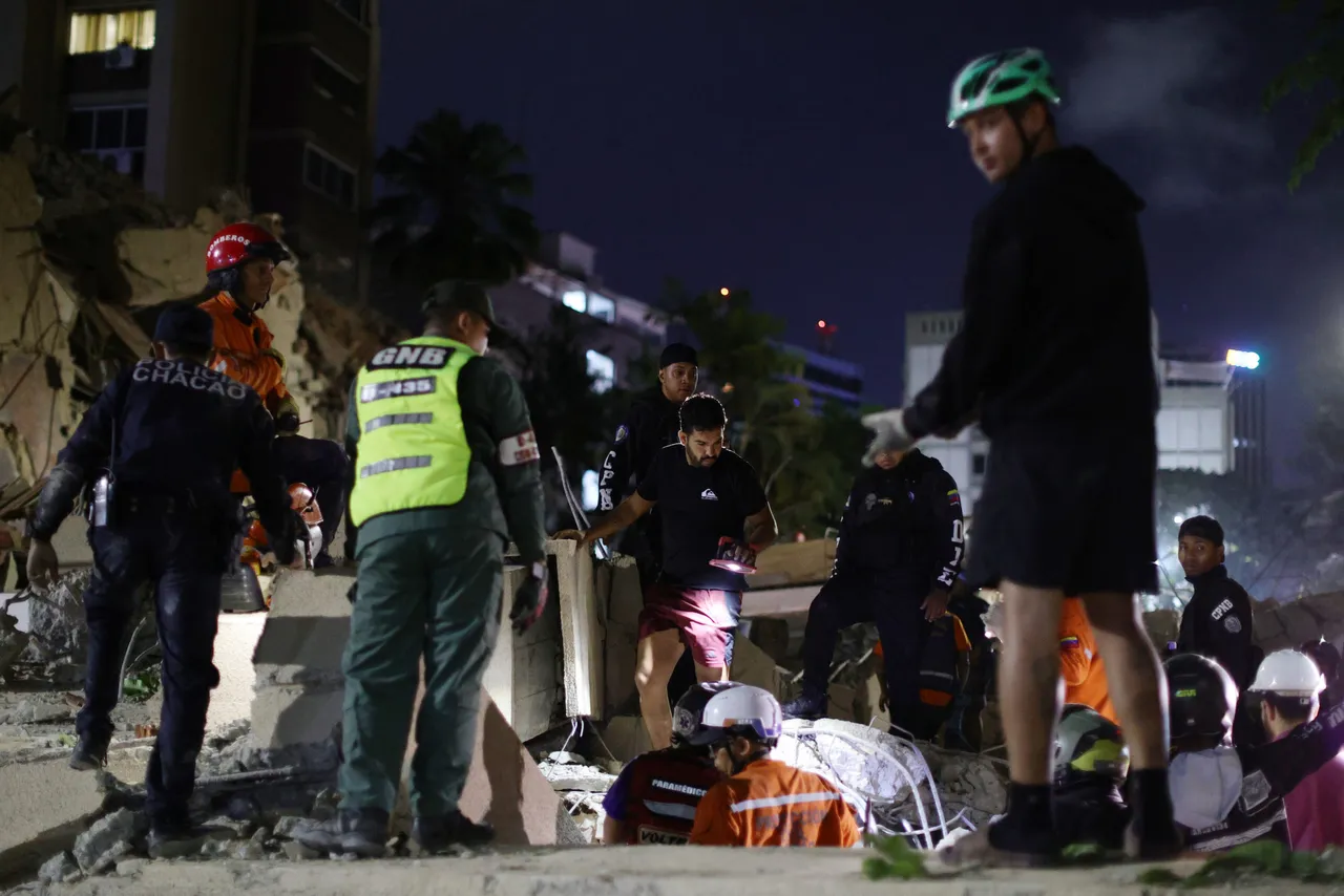  Firefighters and responders search for victims in a demolished building at San Bernardino after a magnitude 7.2 earthquake struck Venezuela and other regions in the Caribbean on June 24, 2026 in Caracas, Venezuela. According to the U.S. Geological Survey (USGS), the main earthquake was followed by a 7.5-magnitude aftershock less than a minute later; although some buildings collapsed, the number of victims remains unknown. (Photo by Jesus Vargas/Getty Images)