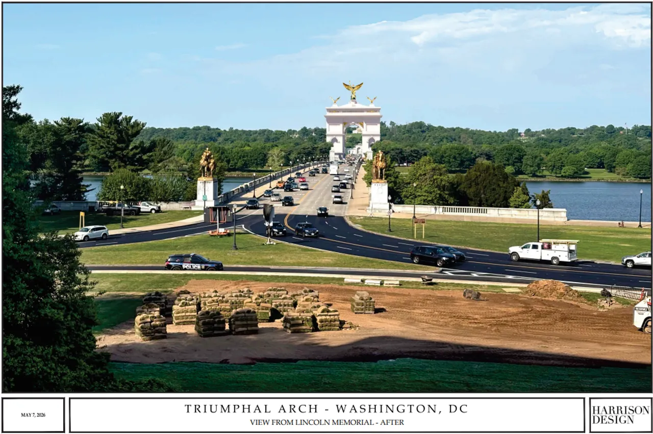 Triumphal Arch view from Lincoln Memorial rendering by Harrison Design [Screenshot/Public/NCPC.gov]