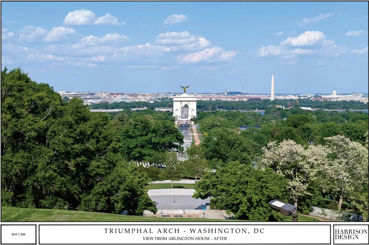 Triumphal Arch view from Arlington House rendering by Harrison Design [Screenshot/Public/NCPC.gov]