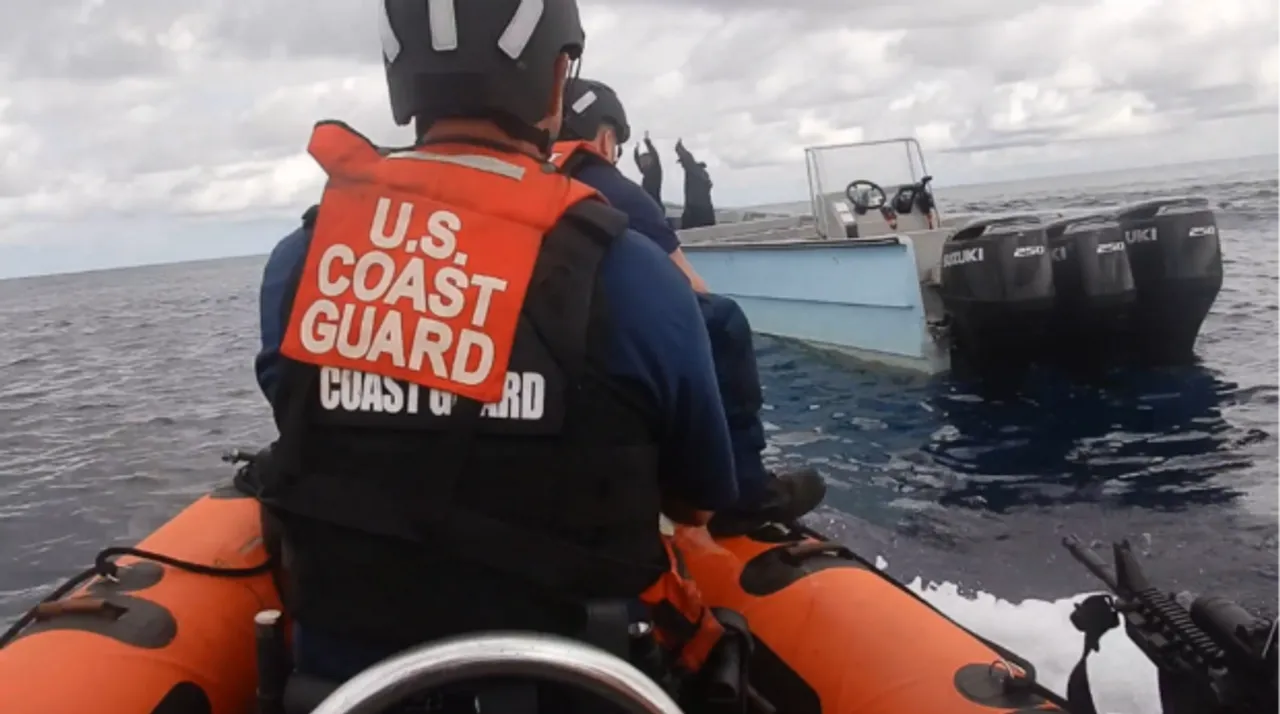 U.S. Coast Guard crews offload seized cocaine following an Eastern Pacific interdiction as part of Operation Pacific Viper, a sustained effort targeting maritime drug trafficking routes from Central and South America.