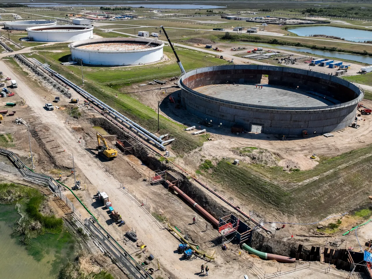 In an aerial view, the Strategic Petroleum Reserve storage at the Bryan Mound site is seen on October 19, 2022 in Freeport, Texas. (Photo by Brandon Bell/Getty Images)