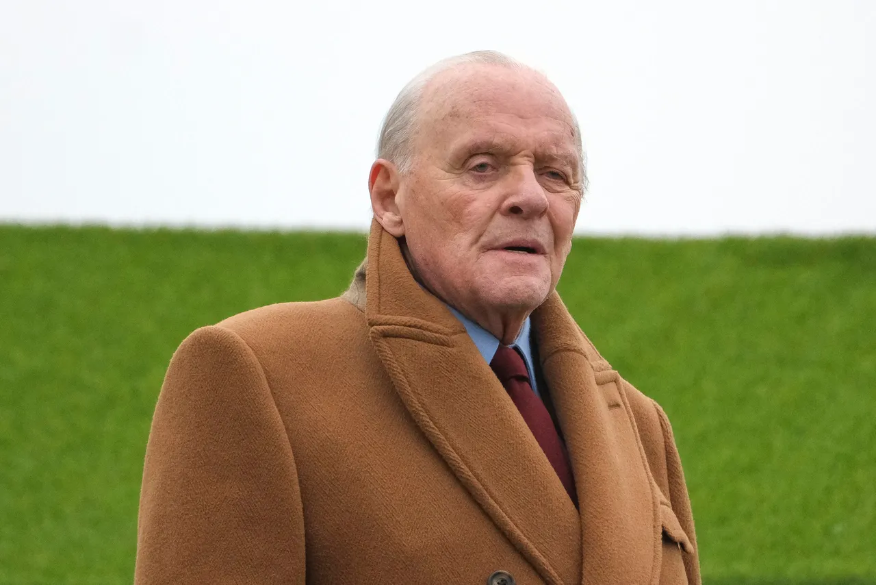 ESHER, ENGLAND - FEBRUARY 13: Actor, Sir Anthony Hopkins seen filming at Sandown Park Racecourse on February 13, 2025 in Esher, England. (Photo by Alan Crowhurst/Getty Images)