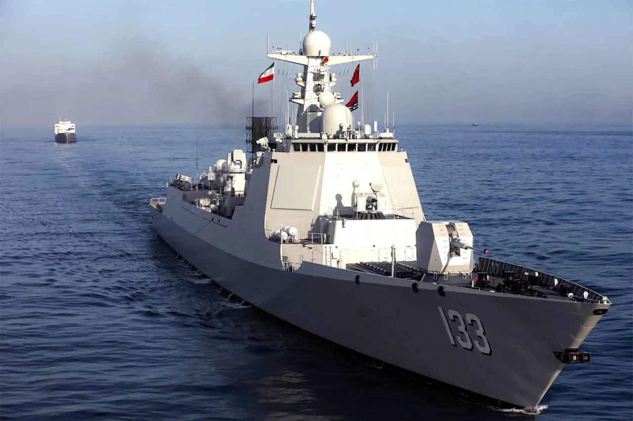 This handout photo made available by the Iranian Army Office on March 11, 2025 shows the Chinese People's Liberation Army Navy guided-missile destroyer Baotou (133) during joint military drills between Iran, Russia, and China in the Gulf of Oman. (Photo by -/Iranian Army office/AFP via Getty Images)