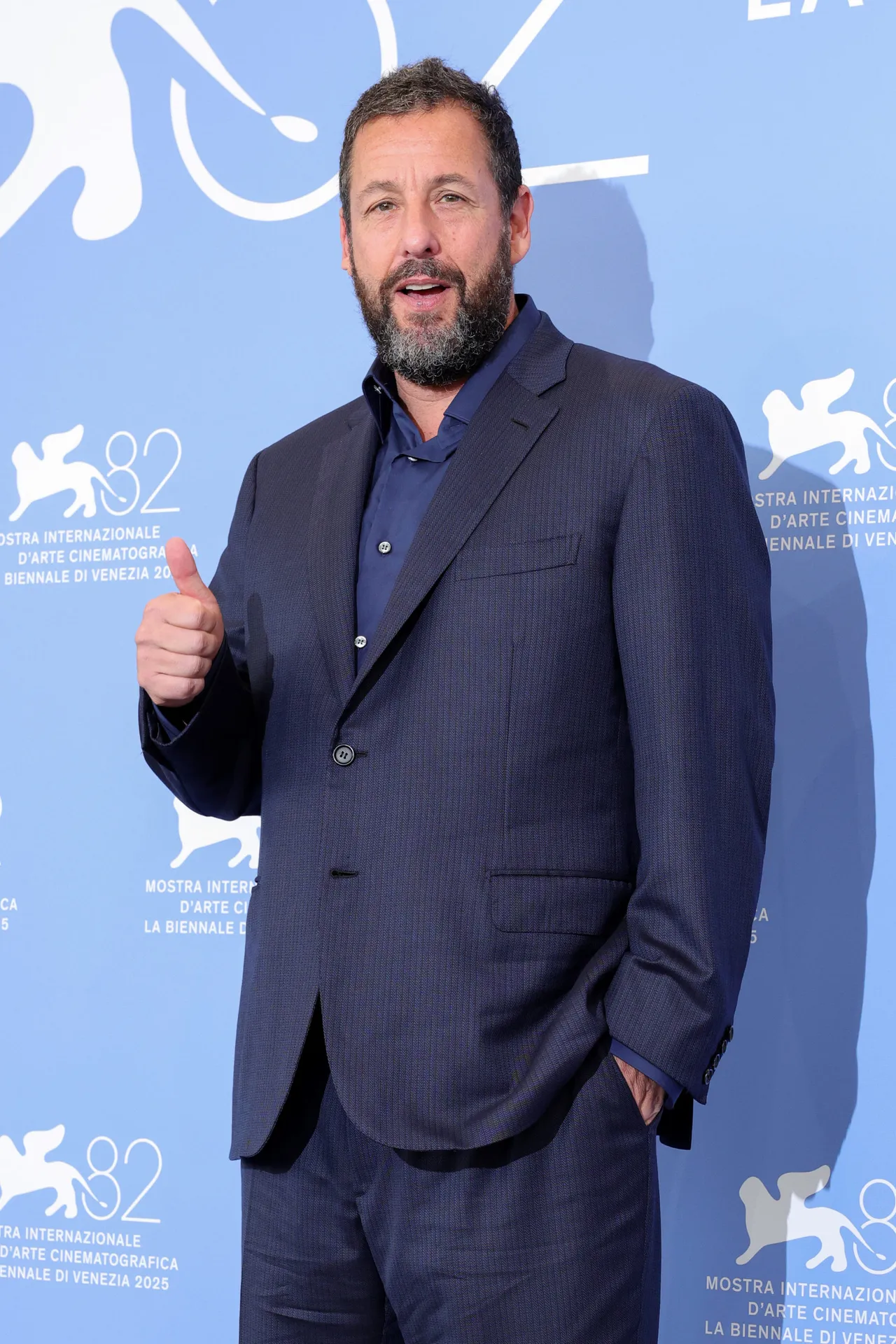 VENICE, ITALY - AUGUST 28: Adam Sandler attends the "Jay Kelly" photocall during the 82nd Venice International Film Festival on August 28, 2025 in Venice, Italy. (Photo by Aldara Zarraoa/Getty Images)