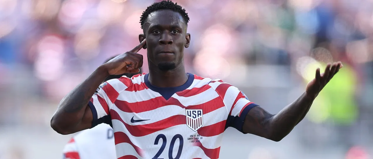 SANTA CLARA, CALIFORNIA - JULY 01: Folarin Balogun #20 of the United States celebrates scoring his team's first goal during the FIFA World Cup 2026 Round of 32 match between USA and Bosnia and Herzegovina at San Francisco Bay Area Stadium on July 01, 2026 in Santa Clara, California. (Photo by Jamie Squire/Getty Images)