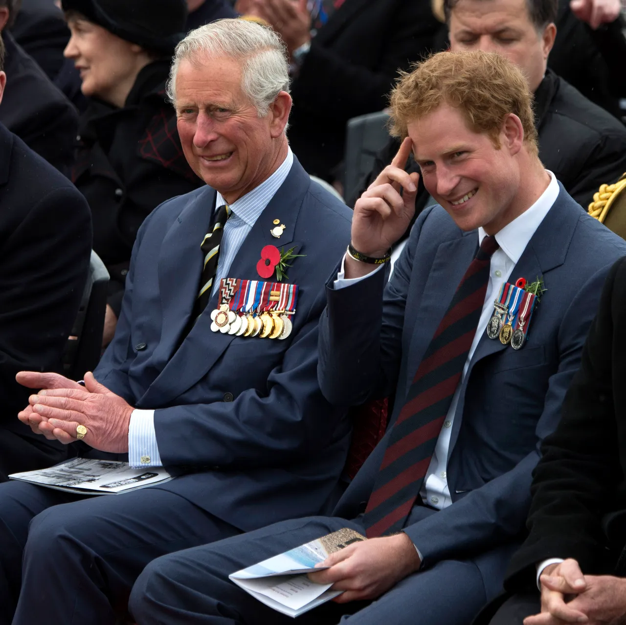 ECEABAT, TURKEY - APRIL 25: Prince Charles, Prince of Wales and Prince Harry attend the New Zealand Memorial Service marking the centenary of the World War One Gallipoli campaign at Chunuk Bair held on April 25, 2015 in Eceabat, Turkey. Turkish and Allied powers representatives, as well as family members of those who served, are commemorating the 100th anniversary of the Gallipoli campaign with ceremonies at memorials across the Gallipoli Peninsula. The Gallipoli land campaign, in which a combined Allied force of British, French, Australian, New Zealand and Indian troops sought to occupy the Gallipoli Peninsula and the strategic Dardanelles Strait during World War I, began on April 25, 1915 against Turkish forces of the Ottoman Empire. The Allies, unable to advance more than a few kilometers, withdrew after eight months. The campaign cost the Allies approximately 50,000 killed and up to 200,000 wounded, the Ottomans approximately 85,000 killed and 160,000 wounded. (Photo by Paul Edwards - Pool /Getty Images)