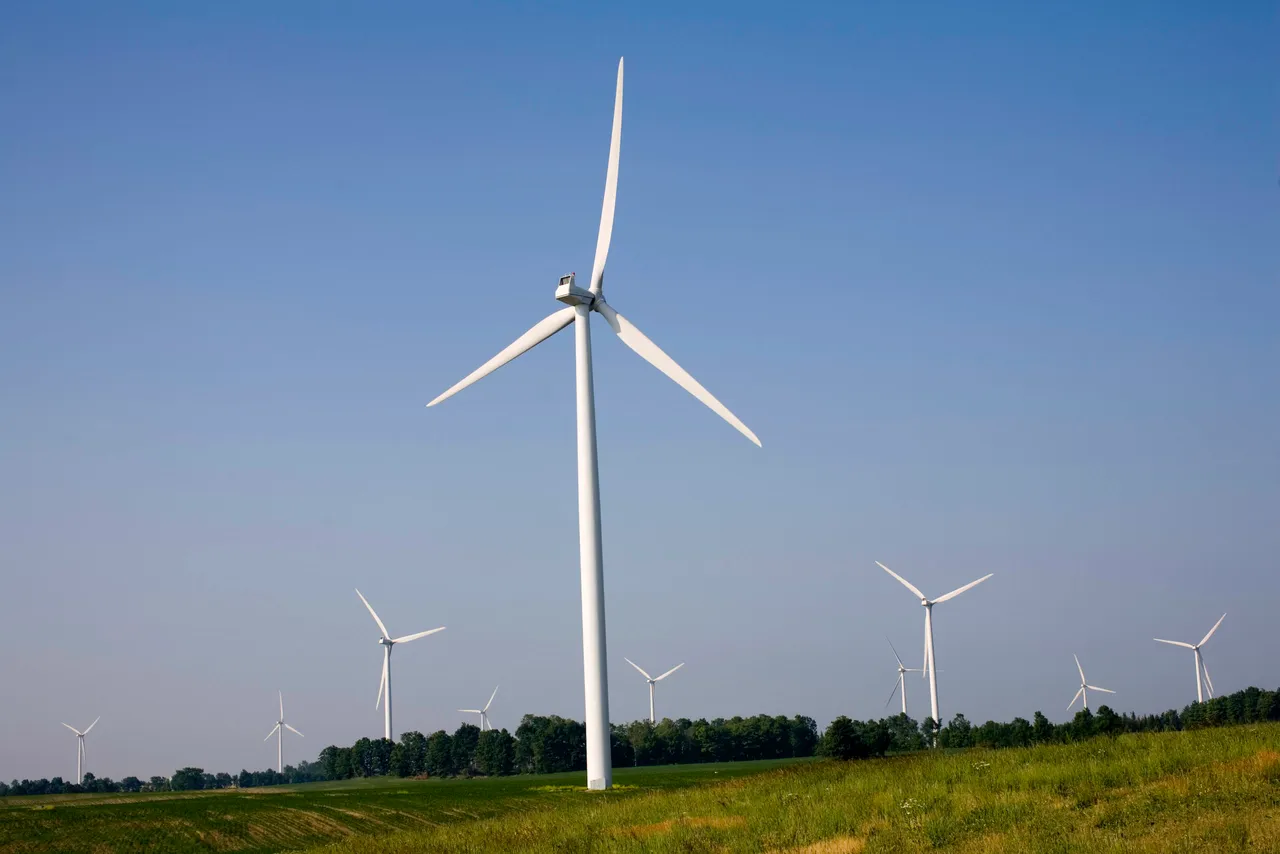 LOWVILLE, NY - JUNE 27: A 260' wind tower spins over a hay field on the Maple Ridge Wind Farm on June 27, 2007 in Lowville, New York. (Photo by Robert Nickelsberg/Getty Images)