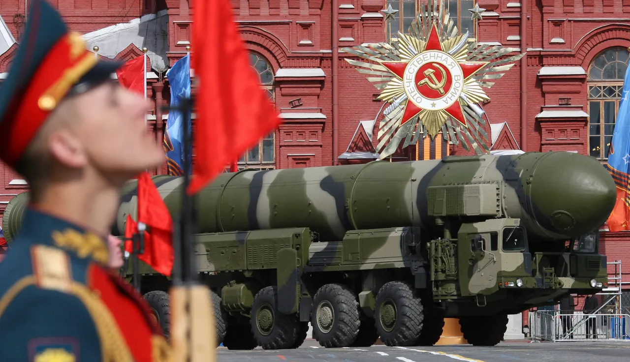 A Russian Topol-M ICBM drives across Red Square in a Victory Day Parade in Moscow on May 9, 2008. (YURI KADOBNOV/AFP via Getty Images)