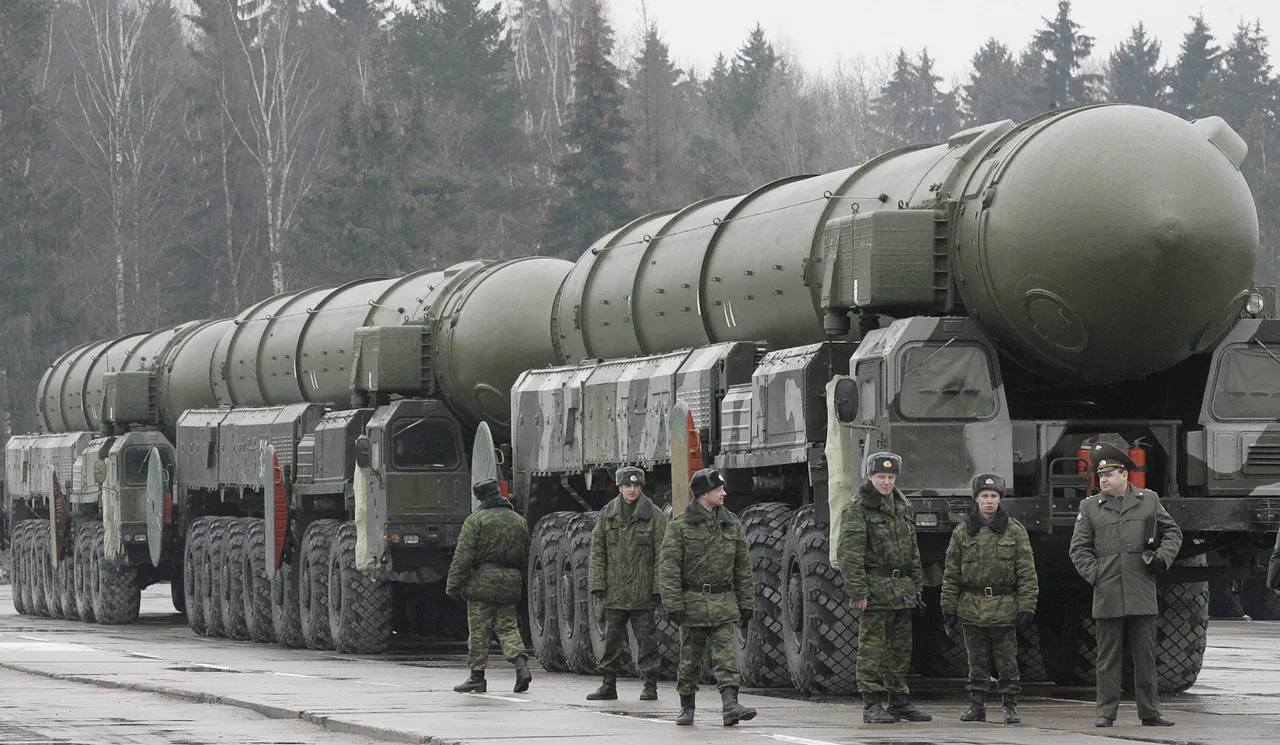 A picture taken on March 18, 2008 shows Russian Topol ICBMs missiles during a rehearsal for the nation's annual May 9 Victory Day parade, 50 km outside Moscow in Yushkovo. (DIMA KOROTAYEV/AFP via Getty Images)