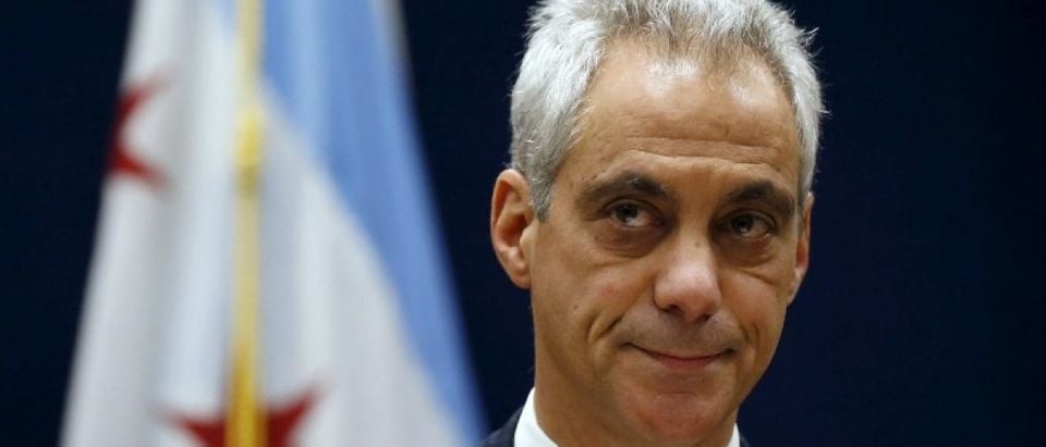 Chicago Mayor Rahm Emanuel listens to remarks at a news conference in Chicago
