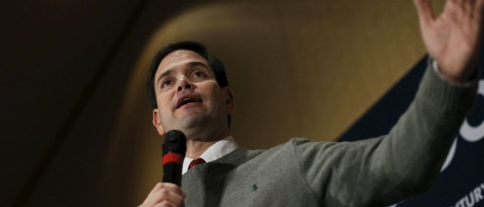 Rubio speaks at a campaign event in Coralville