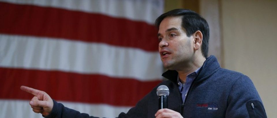 Republican presidential candidate Rubio speaks at an American Legion Hall in Oskaloosa, Iowa
