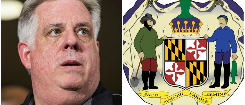 Maryland Governor Larry Hogan and the state seal Photos via Getty and WikiMedia