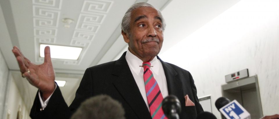 Rep. Charlie Rangel (D-NY) gestures as he speaks to the members of the media in front of his House office on Capitol Hill in Washington, Nov. 16, 2010