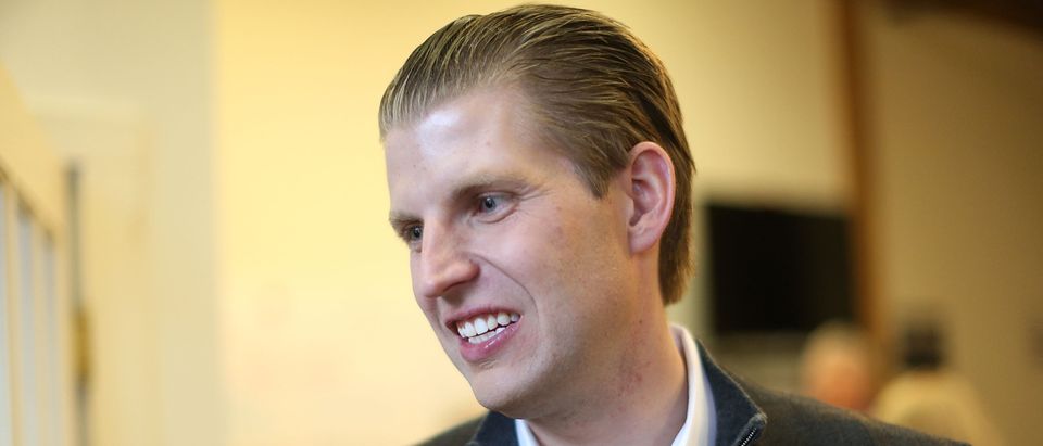 Eric Trump Makes Phone Calls With Volunteers At Trump NH Campaign Office