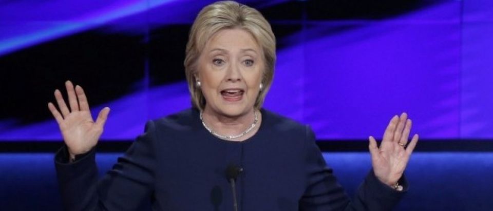 Democratic U.S. presidential candidate Hillary Clinton speaks during the Democratic U.S. presidential candidates' debate in Flint