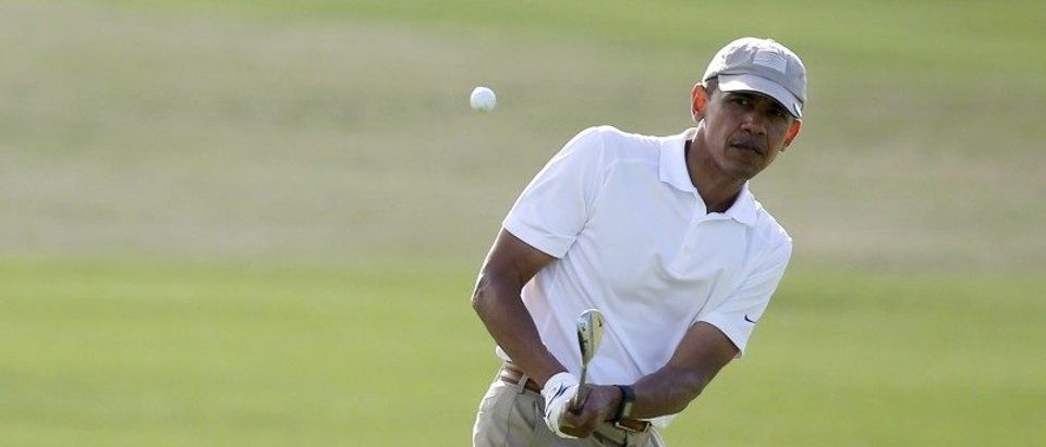 File photo of President Obama playing golf with friends at the Mid-Pacific Country Club in Kailua Hawaii