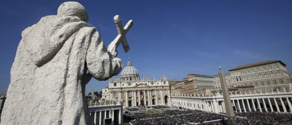 A general view is seen of Pope Francis leading the Easter mass in St. Peter's square at the Vatican