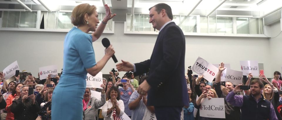 Former Republican presidential candidate Carly Fiorina endorses Ted Cruz at a campaign rally in Miami