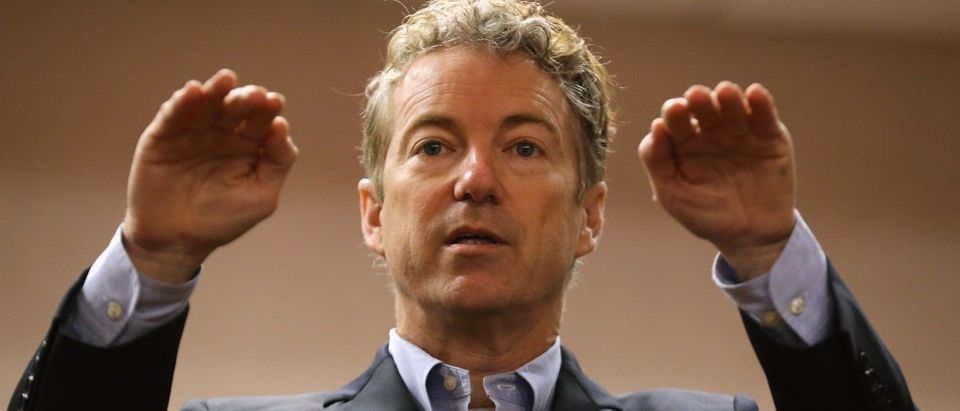 Sen. Rand Paul (R-KY) speaks to voters during a campaign event at the Holiday Inn on January 30, 2016 in Sioux City, Iowa
