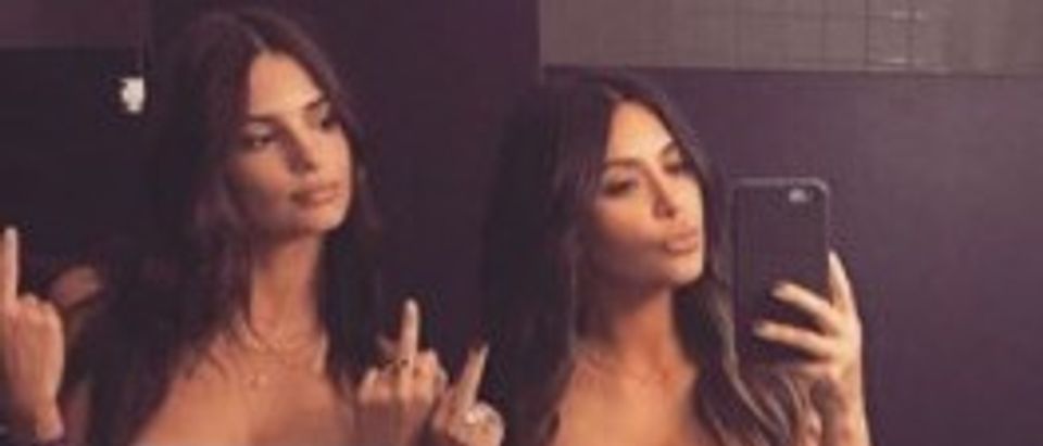 Kim Kardashian and Emily Ratajkowski topless