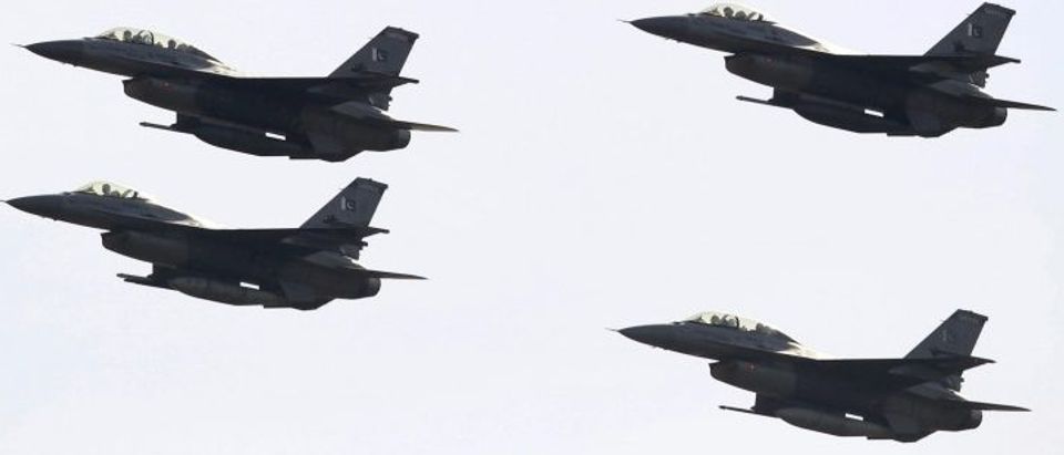Pakistani F-16 fighter jets fly past during the Pakistan Day military parade in Islamabad