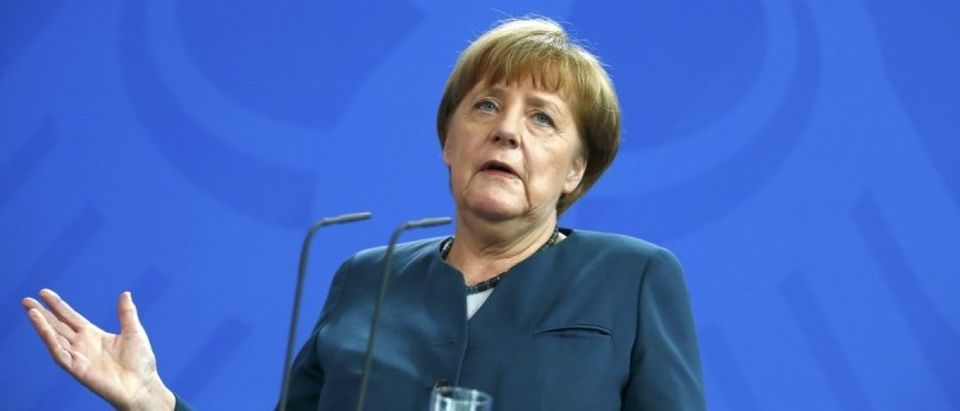 German Chancellor Merkel speaks during a news conference with Mexican President Pena Nieto at the Chancellery in Berlin