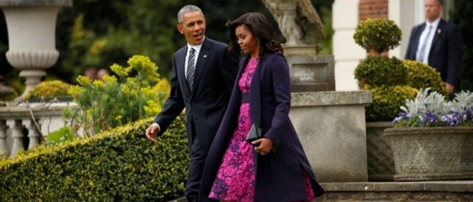 U.S. President Barack Obama and first lady Michelle Obama depart Winfield House in London to have lunch with Queen Elizabeth II at Windsor Castle