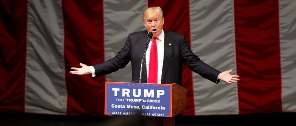 Donald Trump speaks at a campaign rally in Costa Mesa, California, April 28, 2016
