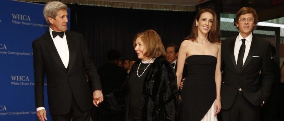 U.S. Secretary of State Kerry his wife Teresa and daughter Alexandra and guest arrive on the red carpet for the annual White House Correspondents Association Dinner in Washington